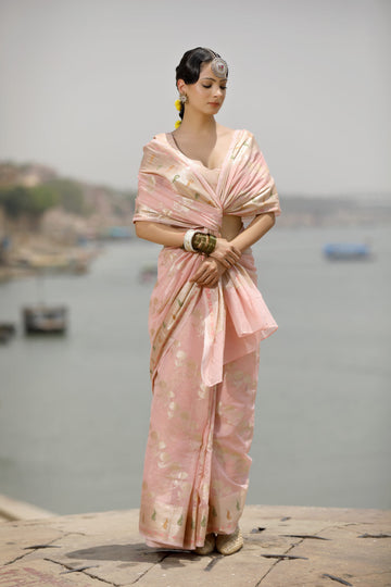 Baby Pink Banarasi Saree In Silk