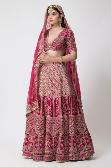 Maroon hand embroidered lehenga