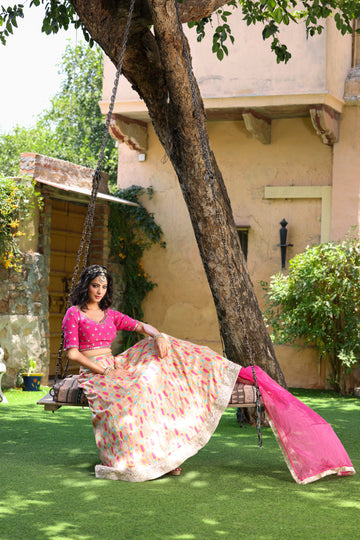 Pink Multi Coloured Lehenga With Handwork