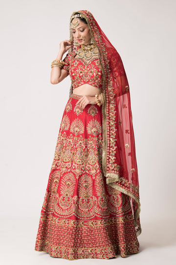 Red bridal hand embroidered lehenga