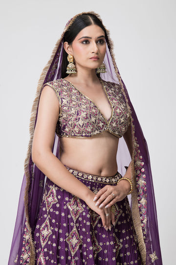 Majestic purple fully embroidered lehenga set in silk