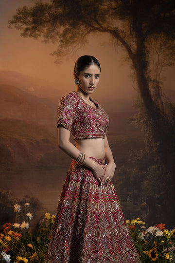 Red hand embroidered bridal lehenga