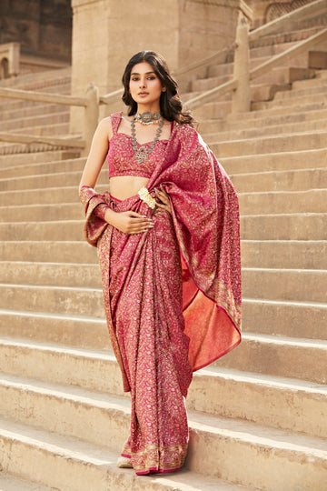 Dark Pink Banarasi Saree In Silk