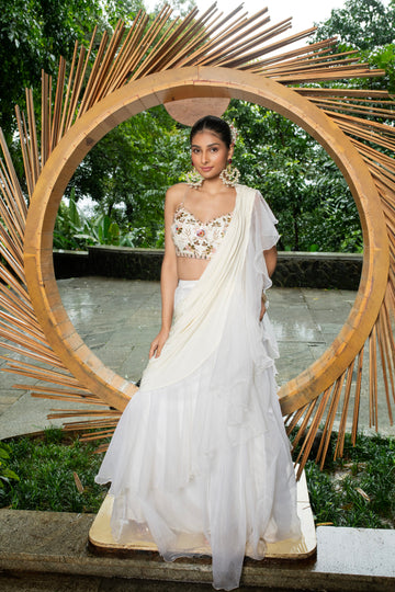 Draped Skirt Ruffle Saree With