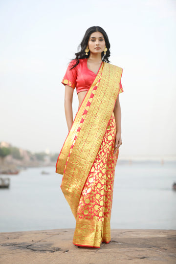 Red Banarasi Saree In Silk