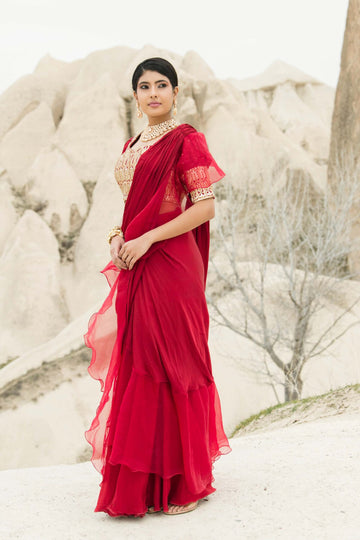 Maroon Fusion Saree