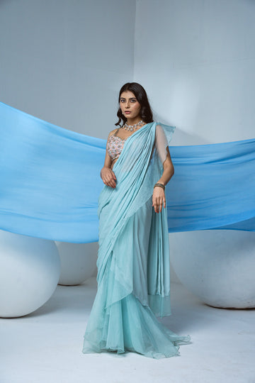 MidBlue pre-draped skirt saree in crepe and organza