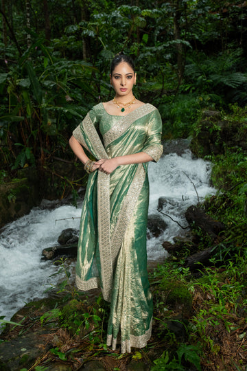 Green Saree In Tissue Organza