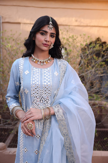 Sky Blue Short Suit With Sky Blue Ghagara
