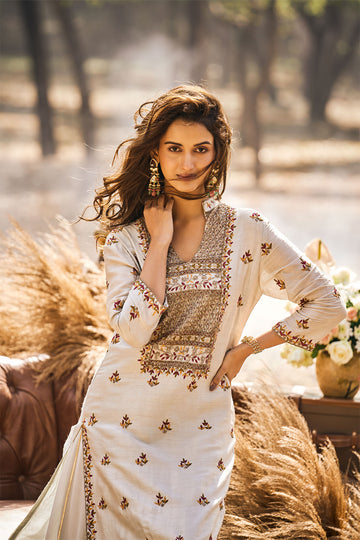 Grey embroidered kurta IN SILK AND Sharara IN GEORGETTE WITH dupatta