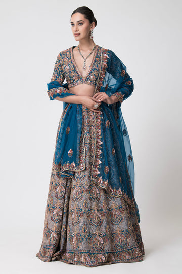 Dark Teal Blue Bridal Lehenga