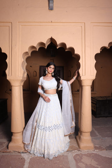 Ice Blue Lehenga In Thread and Mirror Work
