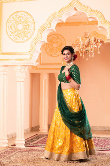 Mustard Brocade Lehenga with Chanderi Blouse and Georgette Dupatta