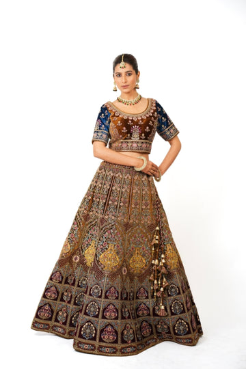 Royal Multitone Velvet Bridal Lehenga Set