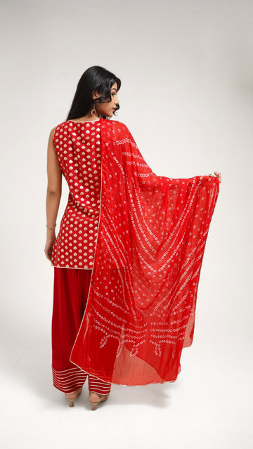 Ruby Red Chanderi Kurti Set with Farshi Salwar