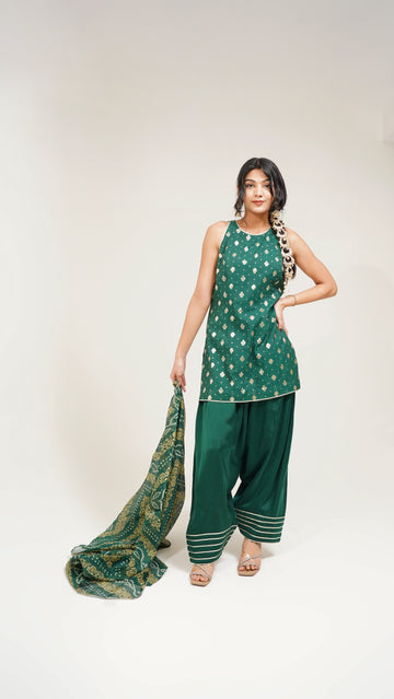 Emerald Green Chanderi Kurti Set with Farshi Salwar