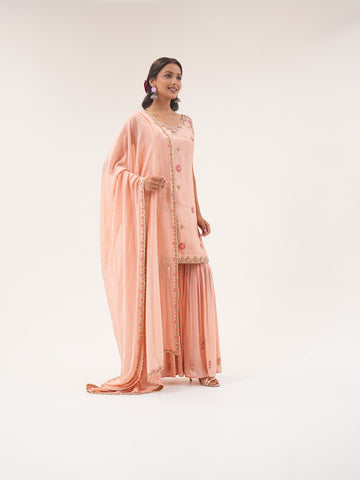 Peach Embellished Garara Set