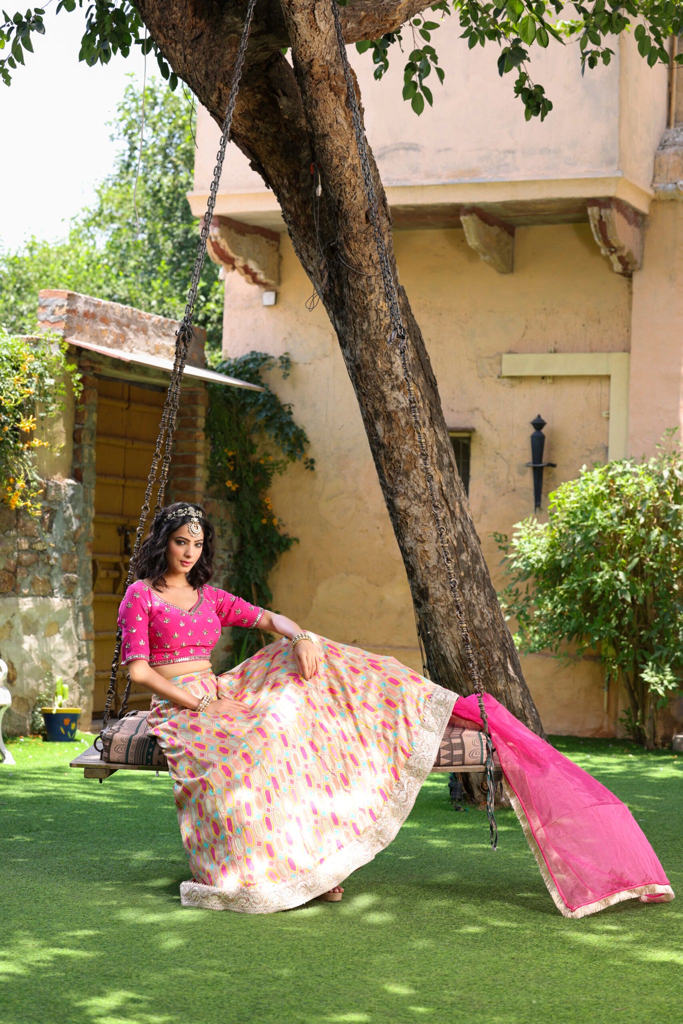 Pink Multi Coloured Lehenga With Handwork