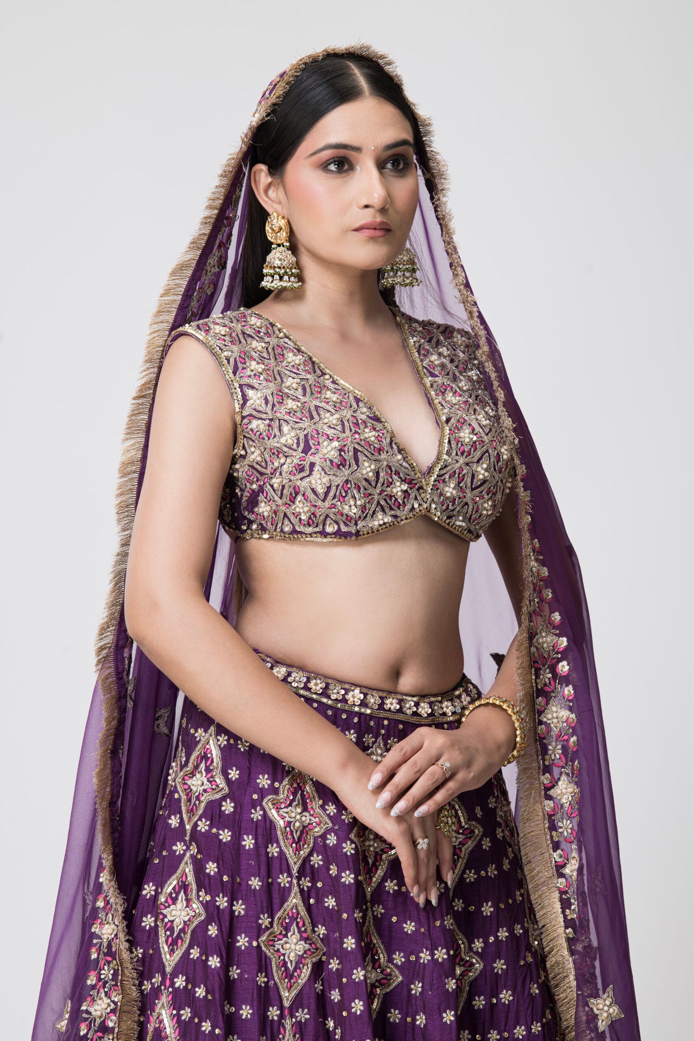 Majestic purple fully embroidered lehenga set in silk