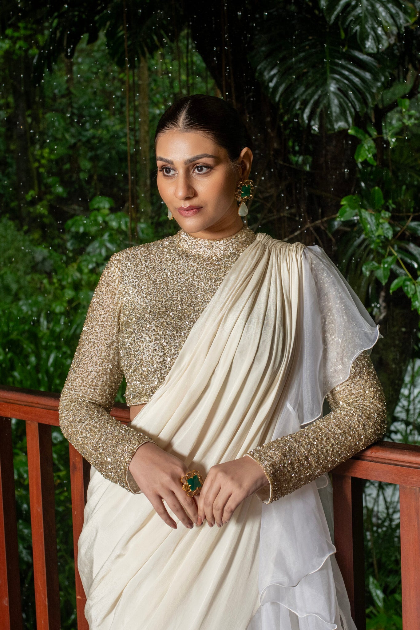 Draped Skirt Ruffle Saree With Full Handworked Blouse