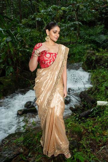 Gold Saree In Tissue Organza
