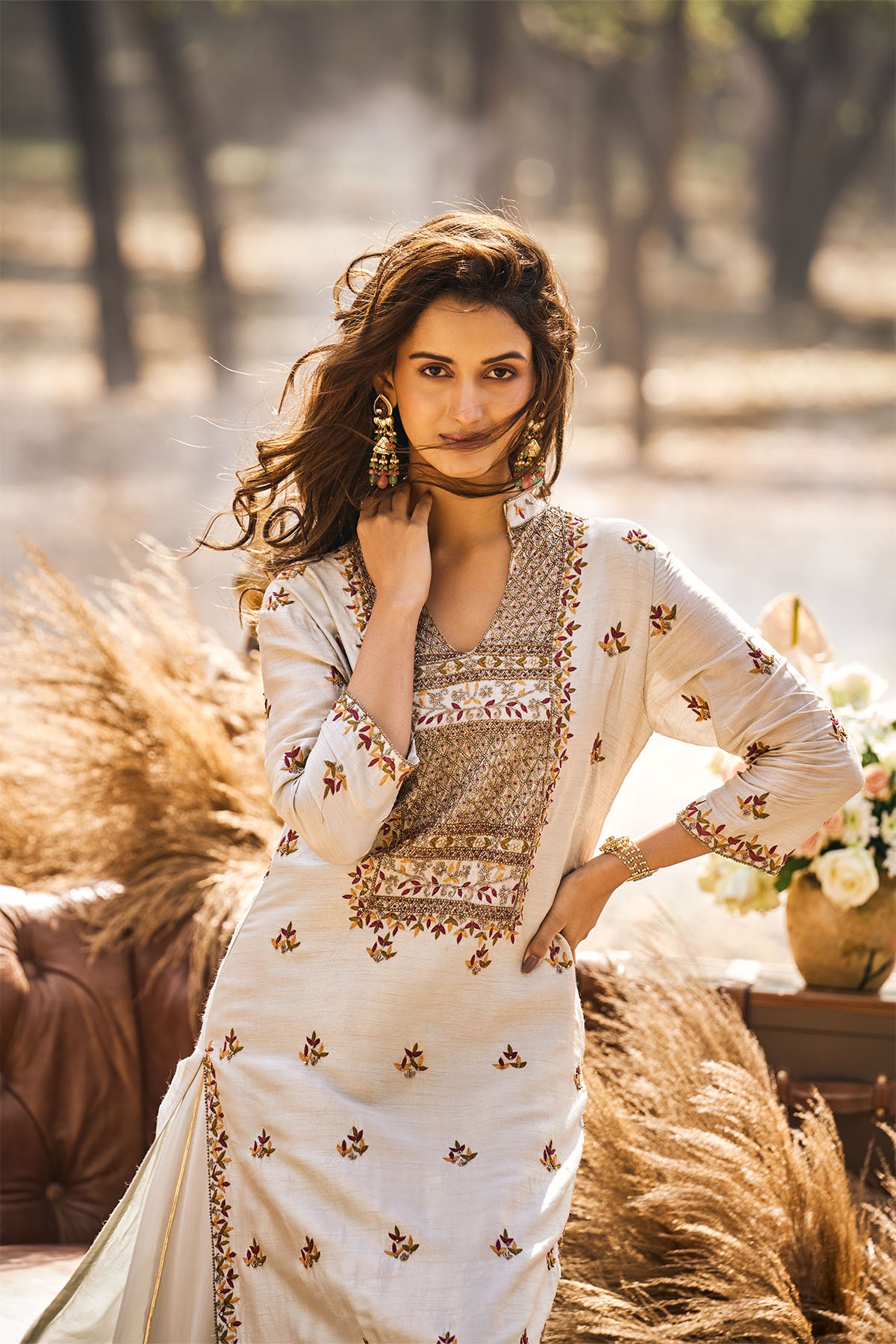 Grey embroidered kurta IN SILK AND Sharara IN GEORGETTE WITH dupatta
