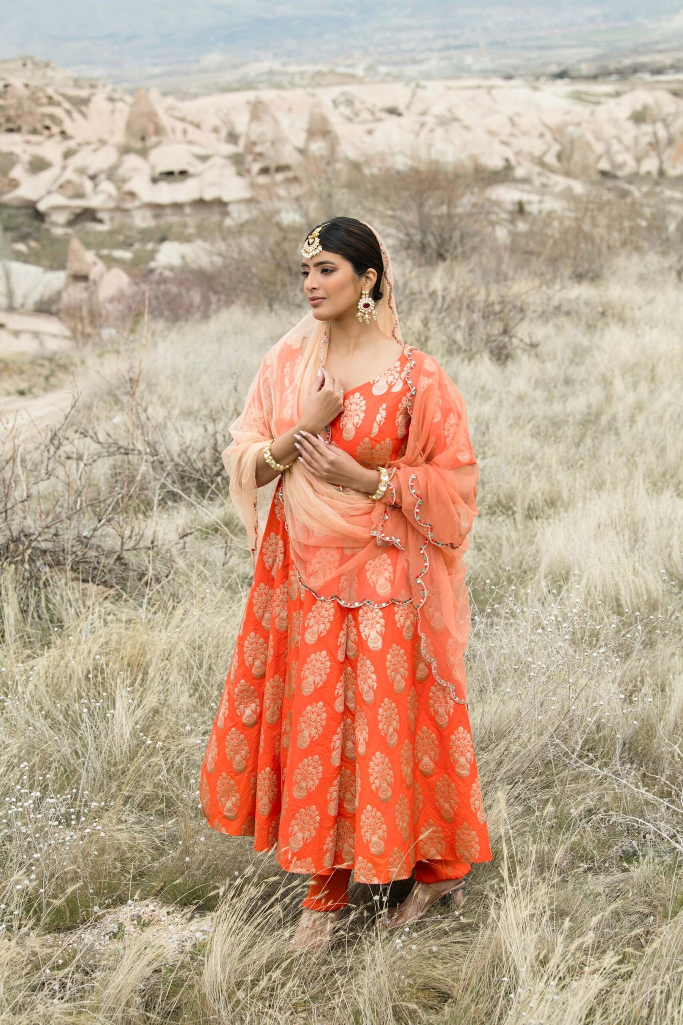 Orange Oasis Anarkali