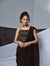 Black pre-draped saree with beaded corset in crepe