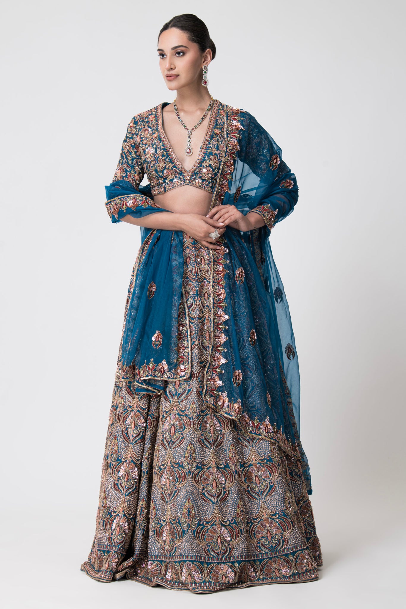 Dark Teal Blue Bridal Lehenga