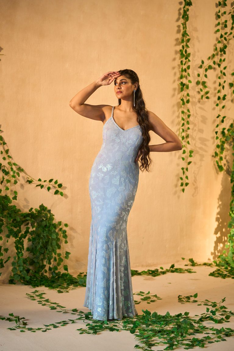 Ash blue hand beaded gown 19900
