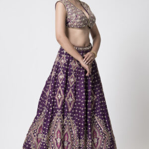 Majestic purple fully embroidered lehenga set in silk