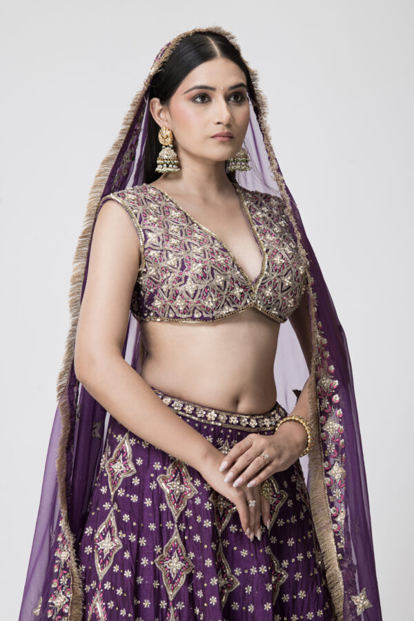 Majestic purple fully embroidered lehenga set in silk