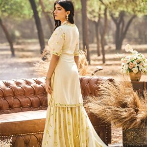 Yellow mirror work KURTA AND Sharara IN SILK with dupatta