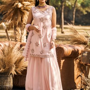 Pastel Pink  Embroidered suit set IN CREPE