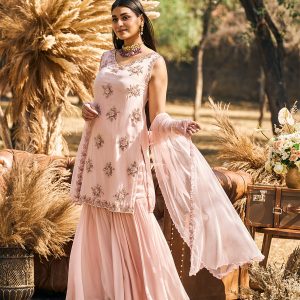 Pastel Pink  Embroidered suit set IN CREPE