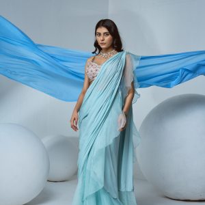 MidBlue pre-draped skirt saree in crepe and organza