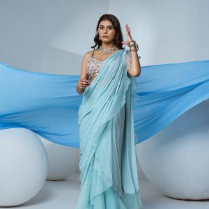 MidBlue pre-draped skirt saree in crepe and organza