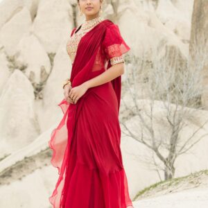 Maroon Fusion Saree