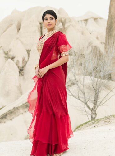 Maroon Fusion Saree