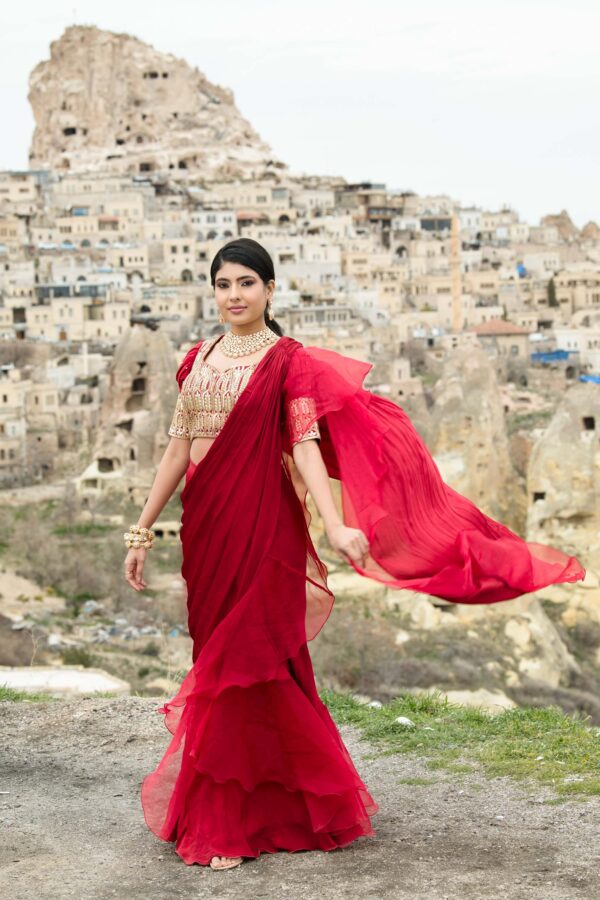 Maroon Fusion Saree