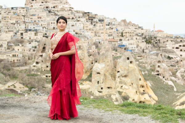 Maroon Fusion Saree