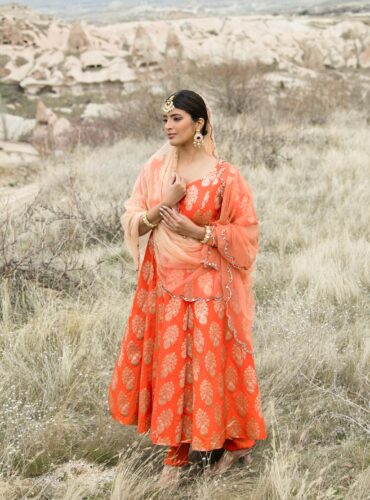 Orange Oasis Anarkali