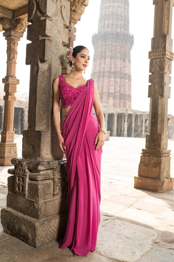 Pink Drape Saree