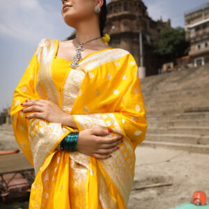 Vibrant Yellow Banarasi Saree In Silk