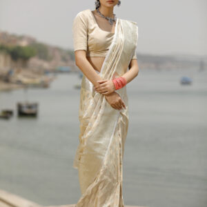 Cream Banarasi Saree In Silk