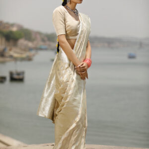 Cream Banarasi Saree In Silk