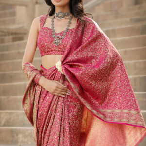 Dark Pink Banarasi Saree In Silk