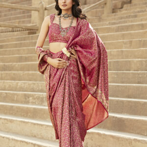 Dark Pink Banarasi Saree In Silk