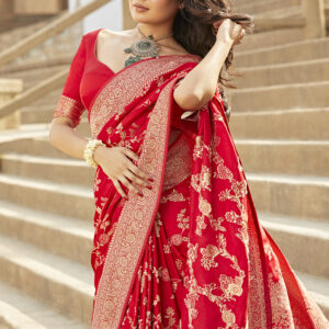 Blood Red Banarasi Saree In Silk