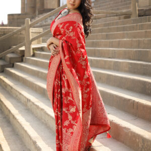 Blood Red Banarasi Saree In Silk